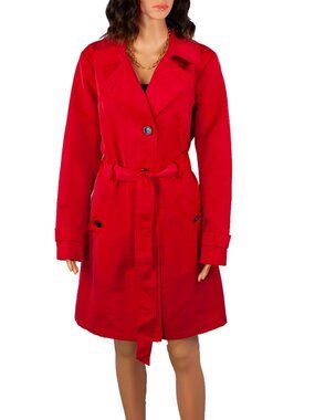 Marks & Spencer Red Trench Coat Belted Lightweight Knee Length Size 12 Women